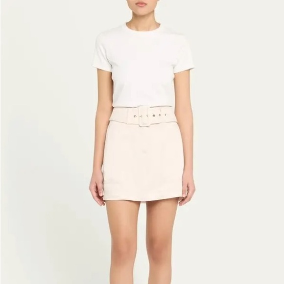 RAMY BROOK Dara Mini Skirt Elegant Cream White Skirt {$295} Wide Belt Gold Med - Picture 1 of 8